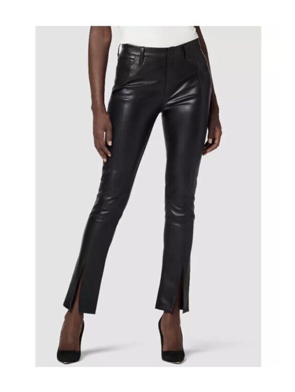 HUDSON Barbara Jean Vegan Leather High-Rise Straight Ankle Slit Hem Size 33 P